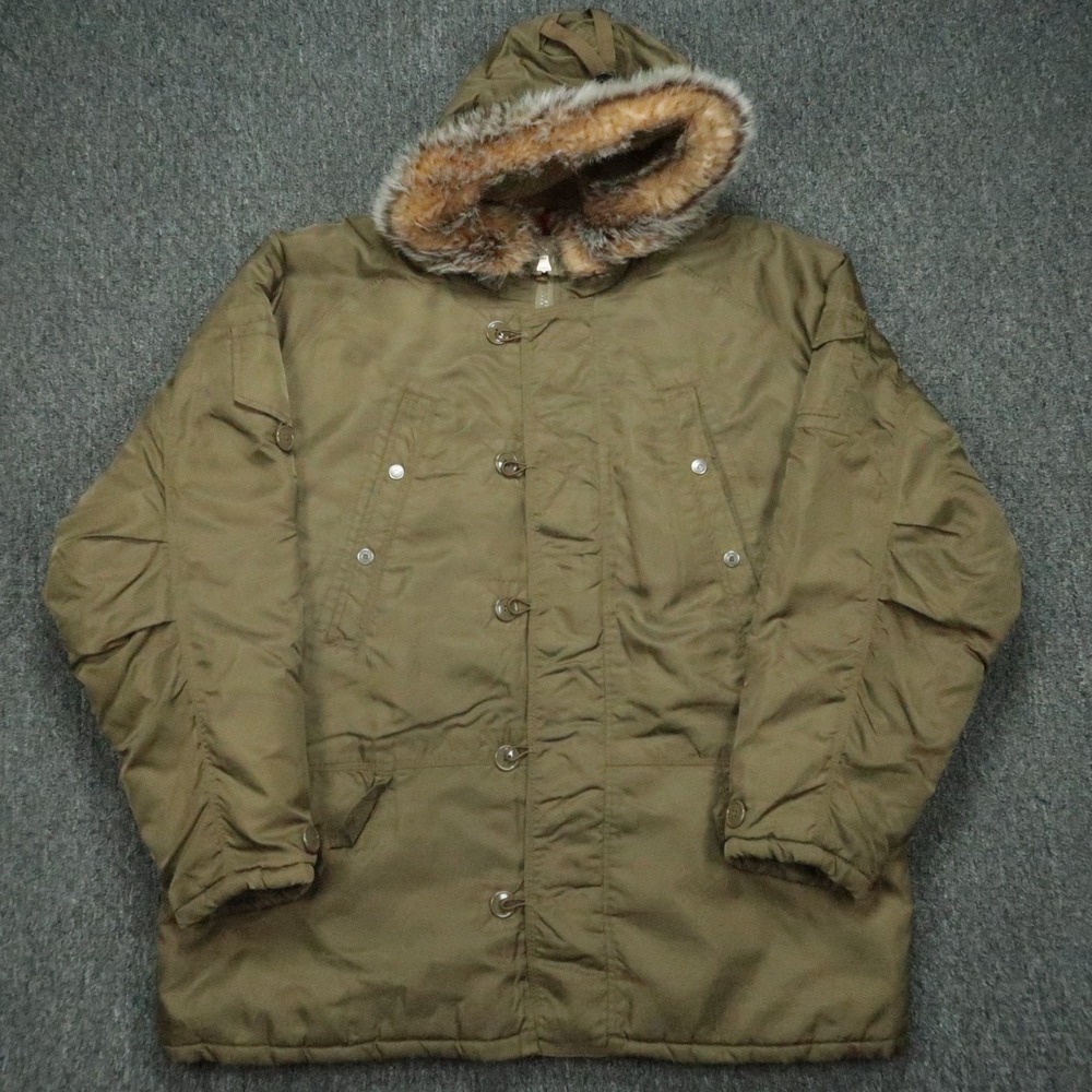 VINTAGE Gap Jacket Mens XXL Green Snorkel Parka Faux Fur Hood Lined Heavyweight